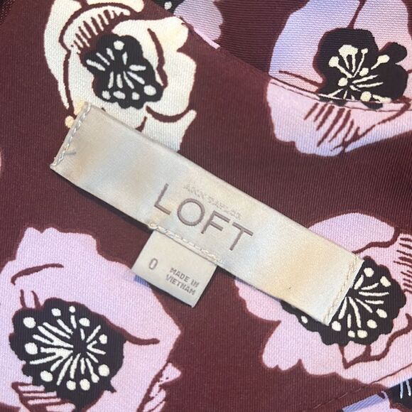 LOFT Maroon Floral Flounce Dress - Picture 5 of 5